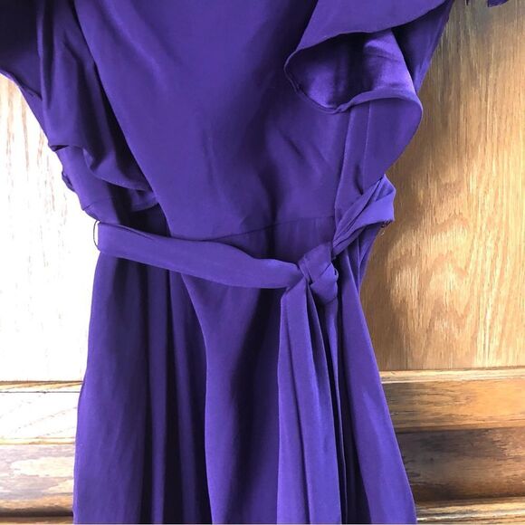 Ali Ro Purple Drape Neck Flutter Sleeve Silk Blend Mini Dress - Picture 6 of 14